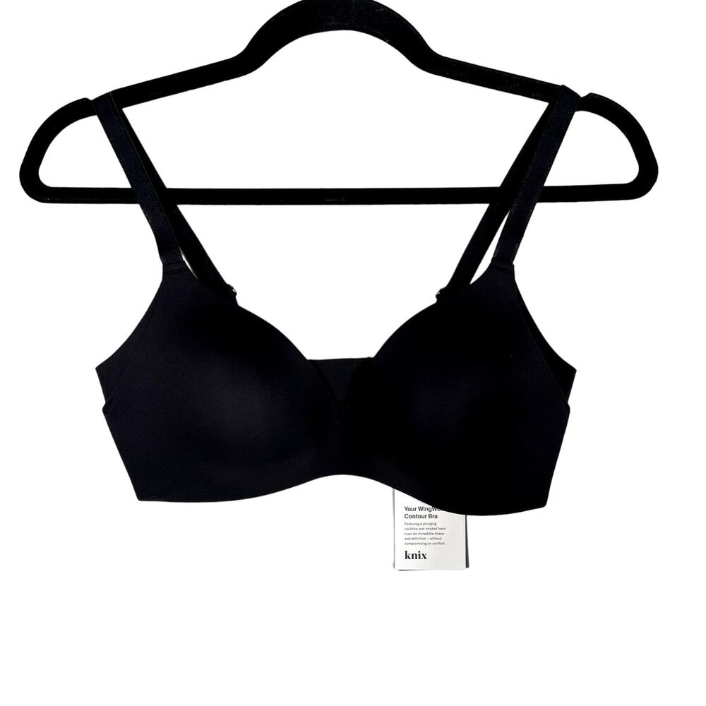 New Knix Size 1 Black WingWoman Contour Bra Wireless Molded Cups Plunging Neck
